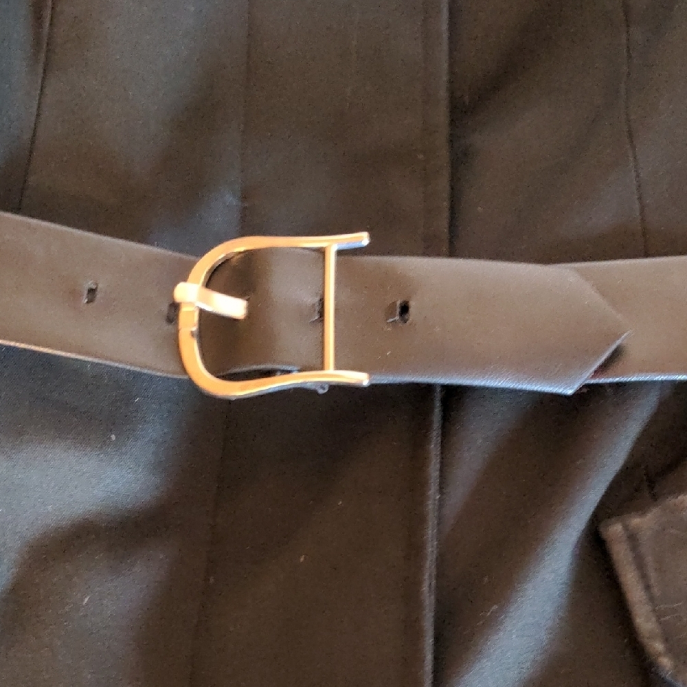12. Joshar Montreal Vintage Black Trench Coat Faux Leather Red Lined Belted - Picture 6 of 13